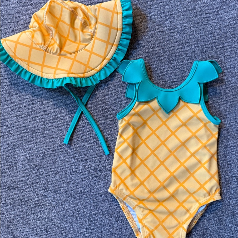Hanna Andersson Baby Swim One Piece and matching hat